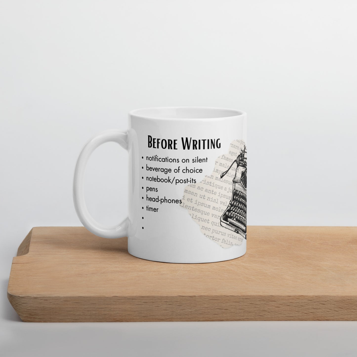 Don't leave the Writer's Checklist white ceramic mug on the shelf! Make your fellow authors jealous by drinking from it at your next write-in.