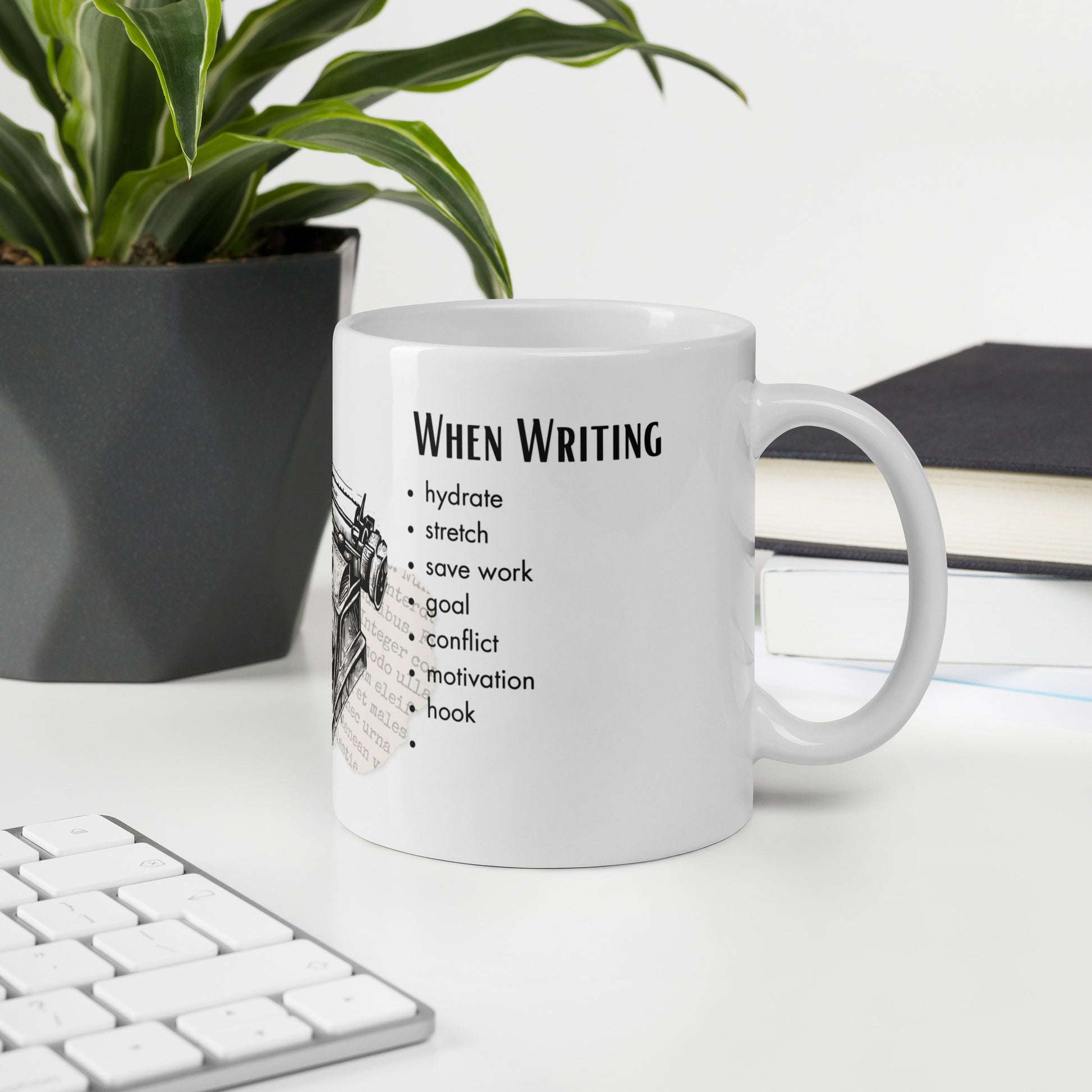 Writer's checklist white ceramic mug: Take control of your writing career with this mug. The writer's checklist puts you in control of not only saving your file but ensuring that every scene moves your plot forward.